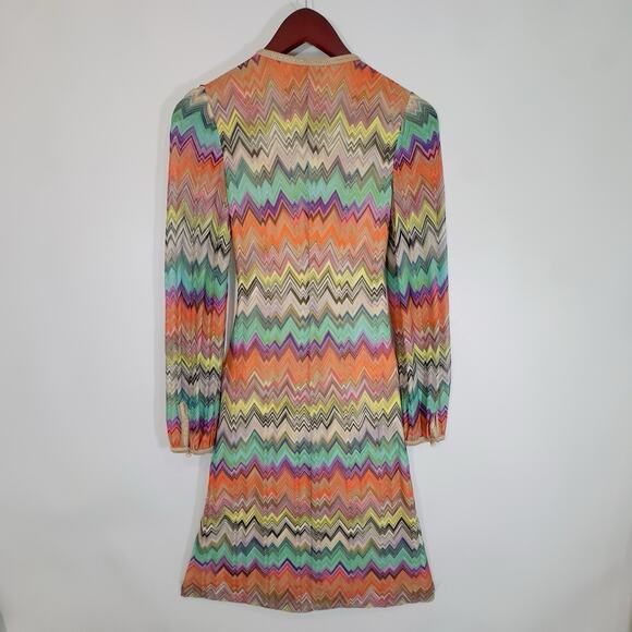Missoni Italy Multicolor Zigzag Knit Long Sleeve Dress Rayon Silk Lined Small - Picture 9 of 16